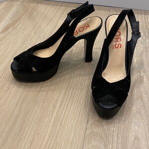 Michael Kors Black Suede Peep-Toe Slingback Heels